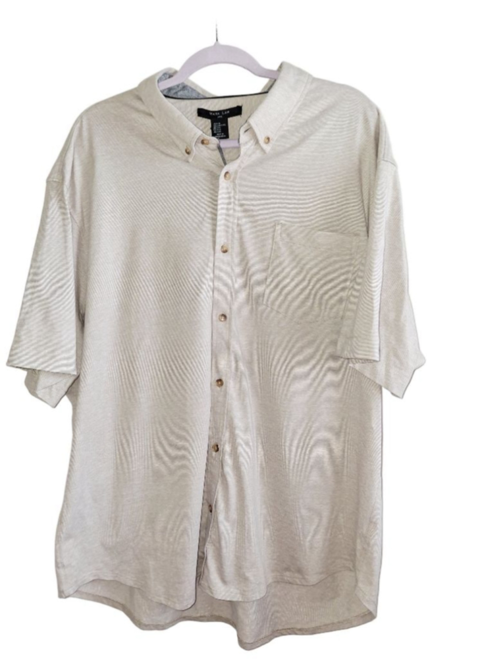 Mark Law Beige Casual Button Down Shirt XXL with Blue Trim nwt officecore golfer